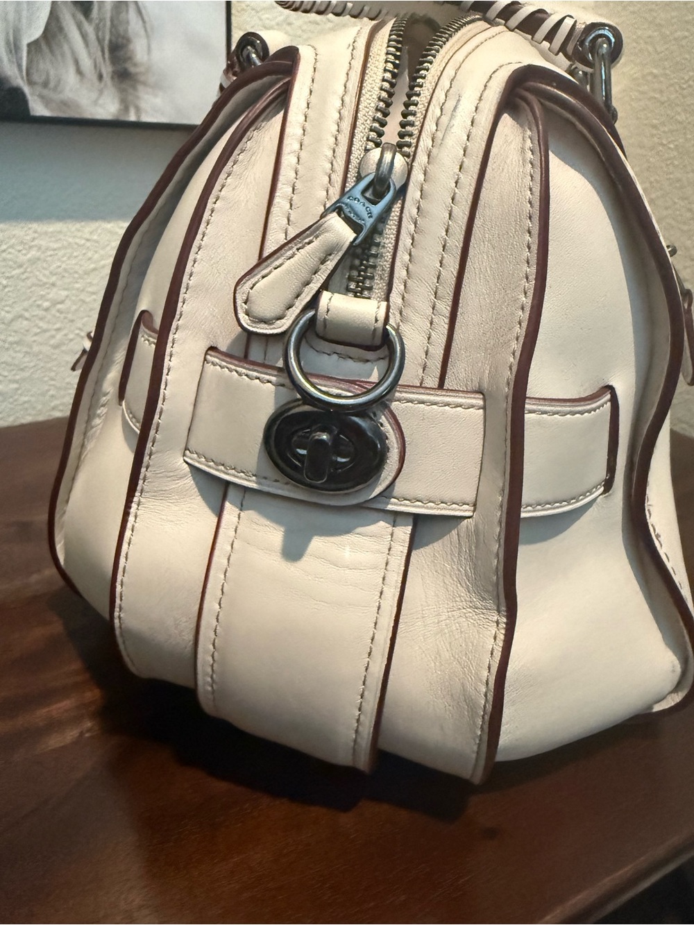Cream Ace Leather Satchel Handbag - Picture 4 of 7